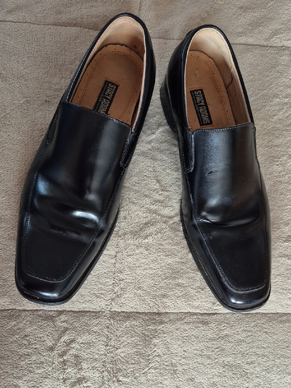 9.5 M - Stacy Adams Black Slip-On Square-Toe Loafers